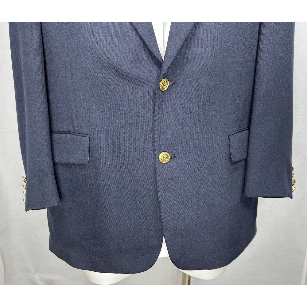 Palm Beach Navy Blue Wimbledon Gold Button Blazer Mens 43L Sport Coat Hopsack - Picture 3 of 14